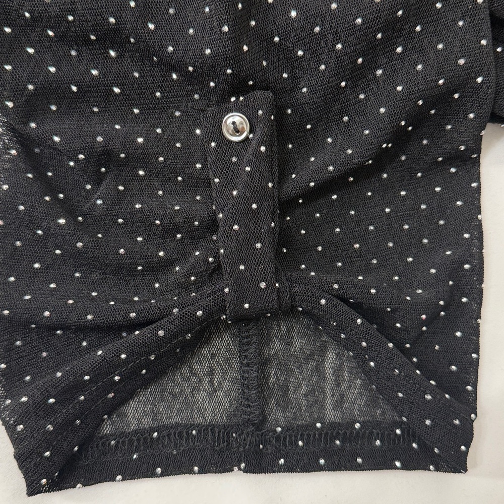 Black Mesh Overlay Tunic Dress Studded Rhinestone Button-Up Dress. - Picture 9 of 9